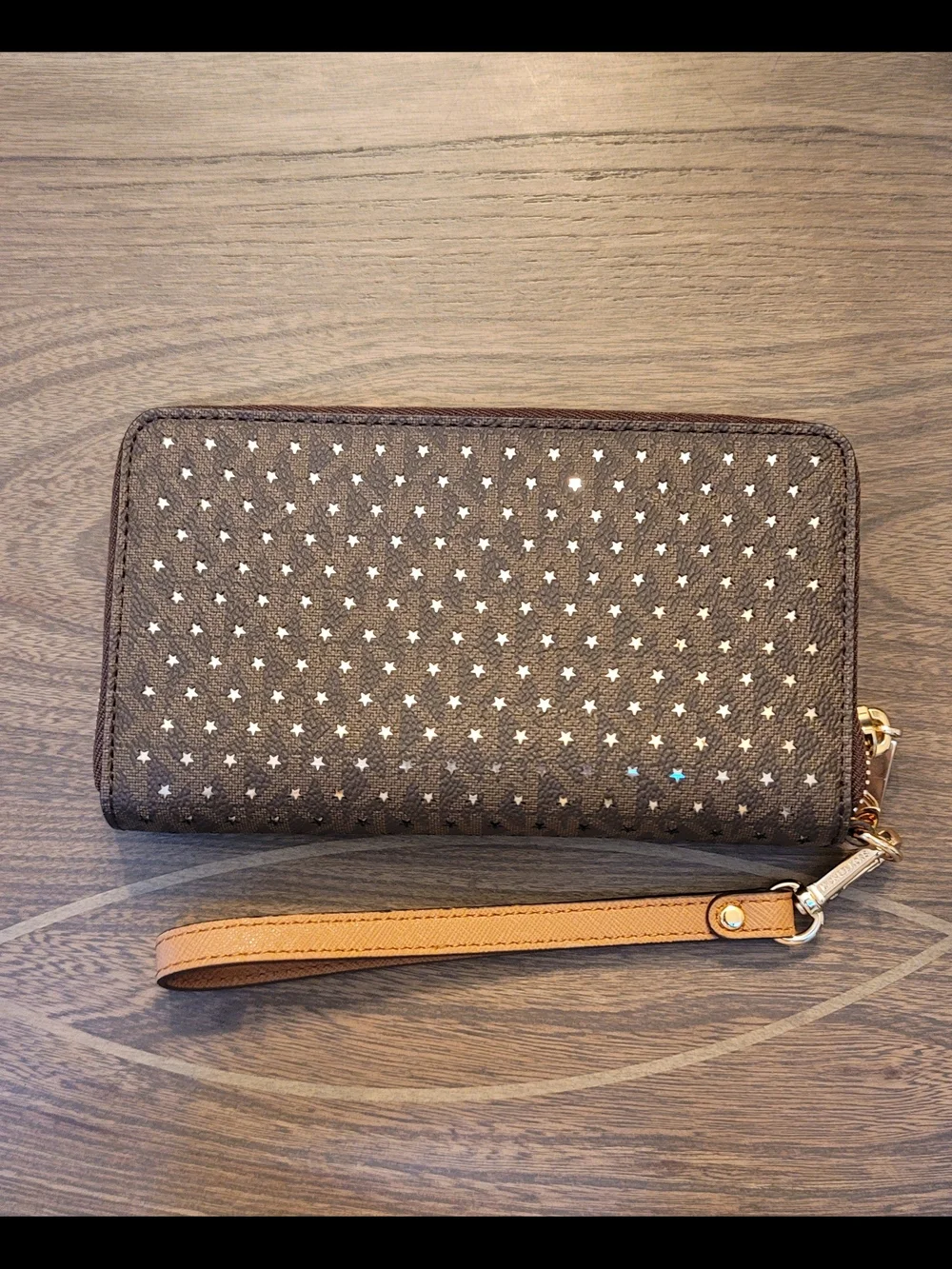 MICHAEL KORS Brown Star-Studded Wristlet Wallet